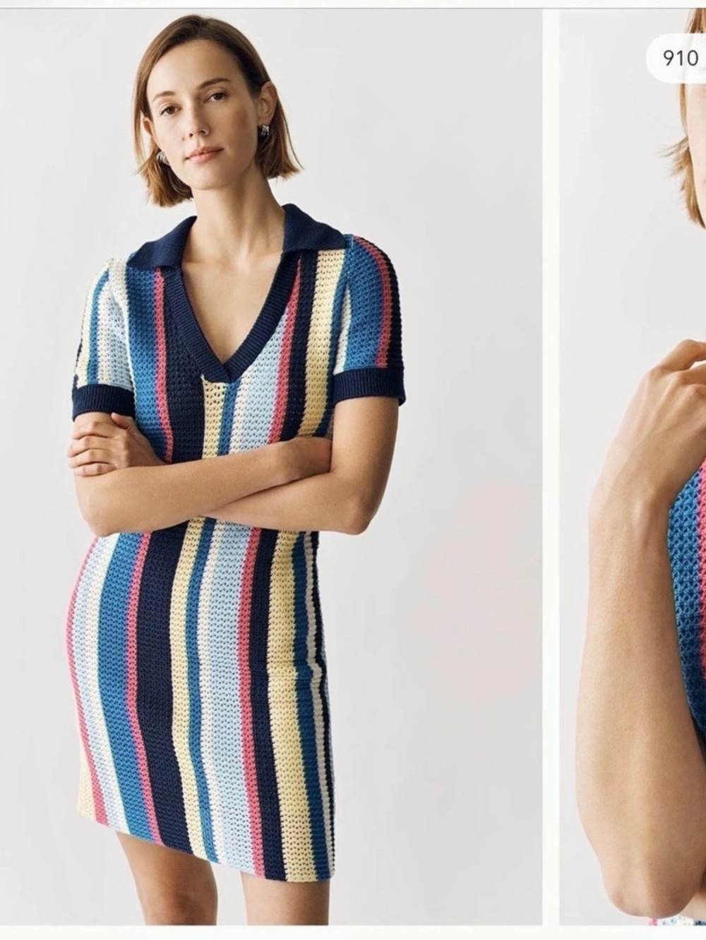 Anthropologie -Maeve Stripe Crochet Polo Dress Blue & Pink Mini - Picture 2 of 4